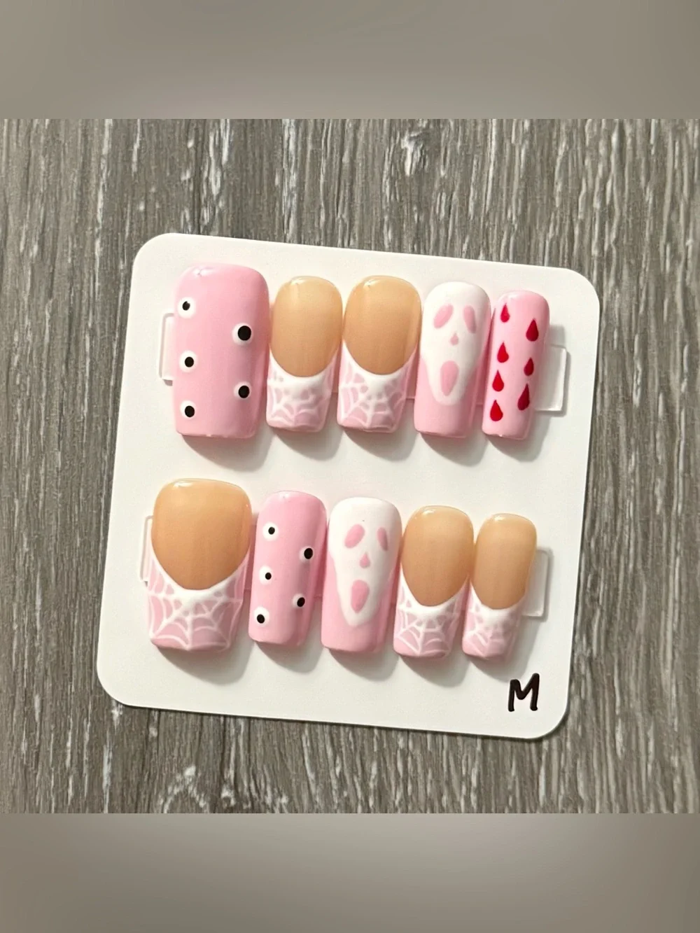 Pink & Nude Spiderweb Accent Press-On Nails - Cute Heart Drops